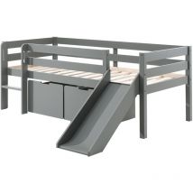 Letto a mezza altezza 90x200 con slitta, rete e cassetti Vipack Pino Grey