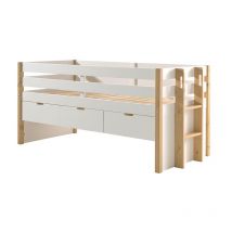 Letto a mezza altezza Vipack Margrit 90x200 con rete a doghe - Bianco e legno