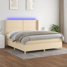 Torana - Letto a Molle con Materasso e led Crema 180x200 cm in Tessuto