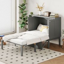 Wishdor - Letto a scomparsa 90x200 cm con rete a doghe, letto a scomparsa verticale, letto per ragazzi, grigio