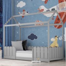 Wishdor - Letto a castello Letto singolo 90 x 200 cm in legno. letto a forma di casa sull'albero. Grigio