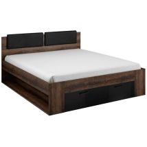 Arredamento1 - Letto Austin J106, Quercia del Monastery + Nero, Doppio, 160x200, Truciolare laminato, 166x205x94cm