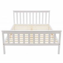 Letto bianco in legno massiccio con testiera e rete a doghe, letto junior in pino massiccio - 140 x 200 cm