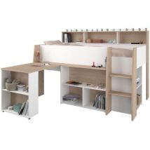 Vente-unique - Letto Combinato 90 X 200 Cm Con Scrivania E Scomparti Bianco E Naturale - Apolino