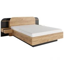 Vente-unique - Letto con comodini 160 x 200 cm Con led Naturale e Nero - juvisia