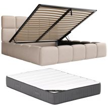 Letto con contenitore 140 x 190 cm Tessuto chiné Beige + Materasso damado di Pascal Morabito