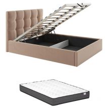 Letto con contenitore 140 x 190 cm Velluto Beige + Materasso - mirdal di Pascal Morabito