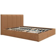 Vente-unique - Letto con contenitore 160 x 200 cm con testata letto impunture verticali Tessuto Terracotta - kilaclo