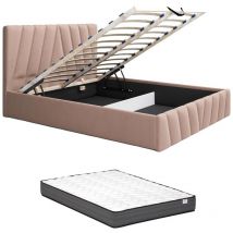 Pascal Morabito - Letto con contenitore 160 x 200 cm Velluto Beige + Materasso - lidama di
