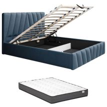 Letto con contenitore 160 x 200 cm Velluto Blu + Materasso - lidama di Pascal Morabito