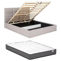 Pascal Morabito - Letto con contenitore 160 x 200 cm Tessuto Beige + Materasso - eliava di