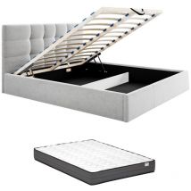 Letto con Contenitore + Materasso 180 x 200 cm in Tessuto Grigio - eliava di Pascal Morabito
