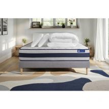 Actisom - Pacchetto letto completo - Materasso 160x200cm + Box spring con doghe (kit) + 2 cuscini + Piumino - Actiflex Ergo