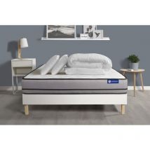 Actisom - Pacchetto letto completo - Materasso 200x200cm + Box spring con doghe (kit) + 2 cuscini + Piumino - Actiflex Night