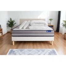 Actisom - Pacchetto letto completo - Materasso 200x200cm + Box spring con doghe (kit) + 2 cuscini + Piumino - Actiflex Pur