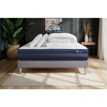 Pacchetto letto completo - Materasso 140x200cm + Box spring con doghe (kit) + 2 cuscini + Piumino - Actilatex Tech