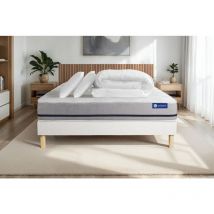 Pacchetto letto completo - Materasso 140x190cm + Box spring con doghe (in kit) + 2 cuscini + Piumino - Actimemo Soft