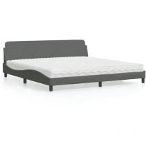 Letto con Materasso Grigio Scuro 200x200 cm in Tessuto