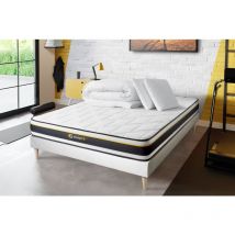 Pacchetto letto completo - Materasso 140x190cm + Box spring con doghe (in kit) + 2 cuscini + Piumino - Soft