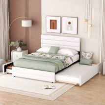 Letto con piattaforma 140 x 200 con broccia per due persone e due cassetti, bianco Okwish