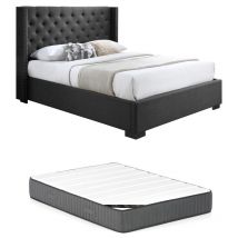 Vente-unique - Letto con testata imbottita 180 x 200 cm Tessuto Grigio + Materasso - massimo ii