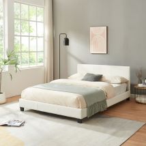[corium] - Letto Matrimoniale / Francese 140x200 cm Imbottito, Rivestimento in Similpelle, Incluso Rete a Doghe, Letto con Testiera - Bianco - bianco