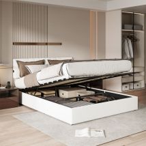 Letto Contenitore 160x200,letto Matrimoniale Contenitore, Letto Imbottito Con Rete A Doghe, Ricarica Usb, Tessuto In Velluto, Bianco