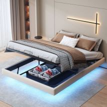 Tanant - Letto contenitore 160x200 cm - rete a doghe, letto flottante con illuminazione a led, senza testiera, letto per adulti in stile moderno