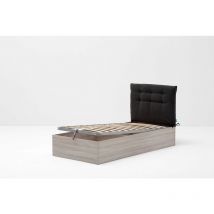 Letto Contenitore Made In Italy Cangù hi-box Con Testiera Soffy Antracite Singolo 90X190 Olmo Naturale
