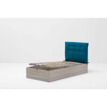 Letto Contenitore Made In Italy Cangù hi-box Con Testiera Soffy Petrolio Singolo 90X190 Olmo Naturale