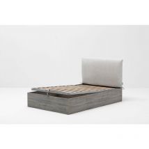 Letto Contenitore Made In Italy Cangù hi-box Con Testiera Soffy Panna Singolo Grande 120X190 Rovere Grigio