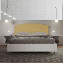 Ityhome - Letto Contenitore Da 160x190 In Legno Bianco E Testata In Microfibra Ocra Antilia