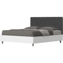 Ityhome - Letto Contenitore Da 160x200 In Legno Bianco E Testata In Microfibra Grigio Kaia
