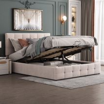 Hauss Spole - Letti contenitore 140x200 cm, letti matrimoniale adulto imbottito, testiera regolabile in altezza, velluto, senza materasso, bianco