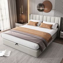 Wishdor - Letto contenitore Letto per adulti Letto imbottito 180 x 200 cm con porta usb ricaricabile, illuminazione led, pu, ​​grigio