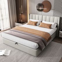 Wishdor - Letto contenitore Letto per adulti Letto imbottito 160 x 200 cm con porta usb ricaricabile, illuminazione led, pu, ​​grigio