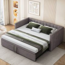 Wishdor - Letto estraibile 90/180 x 200 cm con rete a doghe. divano letto. Letto multifunzionale in morbido tessuto di velluto. Grigio