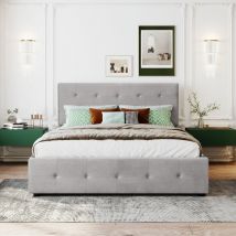 Merax - Letto imbottito 140x200 cm letto matrimoniale con cassetto e schienale, velluto delicato sulla pelle, letto adulti, grigio