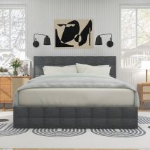 Merax - Letto imbottito 140x200cm letto contenitore letto matrimoniale con 4 cassetti, testiera regolabile in altezza e doghe in metallo, letto