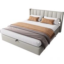 Letto imbottito 160 X 200 cm, con illuminazione a LED, contenitore, porta USB ricaricabile, Grigio