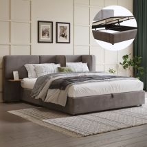Redom - Letto imbottito 180 x 200 cm, letto idraulico, letto matrimoniale, elementi testiera pieghevoli, con contenitore, rete a doghe di legno,