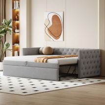 Redom - Letto imbottito, divano letto estraibile 90 x 200 cm, forma classica piena con bottoni, con rete a doghe, letto per ospiti multifunzionale,