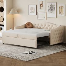 Okwish - Letto imbottito, divano letto estraibile 90x200 cm, con porta usb, forma classica con bottoni con rete a doghe, letto multifunzionale