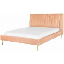 Beliani - Letto imbottito velluto pesca e oro rete a doghe testiera alta 160 x 200 cm Marville