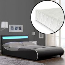 [corium] - corium Letto imbottito led 'Valencia' con materasso (180x200cm)(nero) (schiuma fredda) - similpelle-PU / fodera similpelle / illuminazione