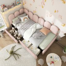 Hauss Spole - Letto imbottito, letto singolo con cassetti, letto contenitore, dormeuse, velluto, rosa (senza materasso), 90 x 200 cm