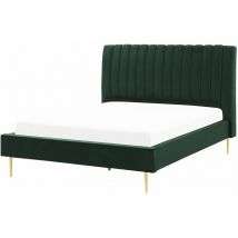 Letto imbottito velluto verde smeraldo e oro rete a doghe testiera alta 140 x 200 cm Marville
