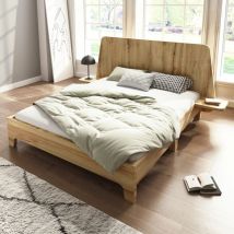 Letto in legno massello 160x200cm, struttura letto matrimoniale con testiera contenitore e rete a doghe, rovere, materiale di alta qualità, facile da