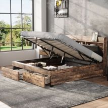 Redom - Letto in metallo, 160 x 200 cm, letto idraulico, letti per ragazzi, letto matrimoniale, con testiera contenitore e rete a doghe in metallo,