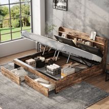 Redom - Letto in metallo, 180 x 200 cm, letto idraulico, letti per ragazzi, letto matrimoniale, con testiera contenitore e rete a doghe in metallo,